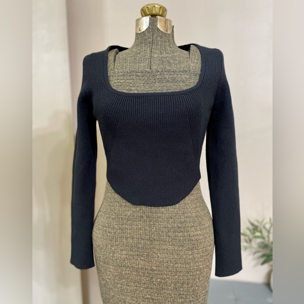 Cotton On Black Knit Crop Top Sweater Square Neck Ribbed Going Out Goth Party